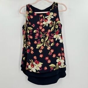 Chico’s Reversible Layered Black Floral Slip On Sleeveless Top Size 0/Small 4-6